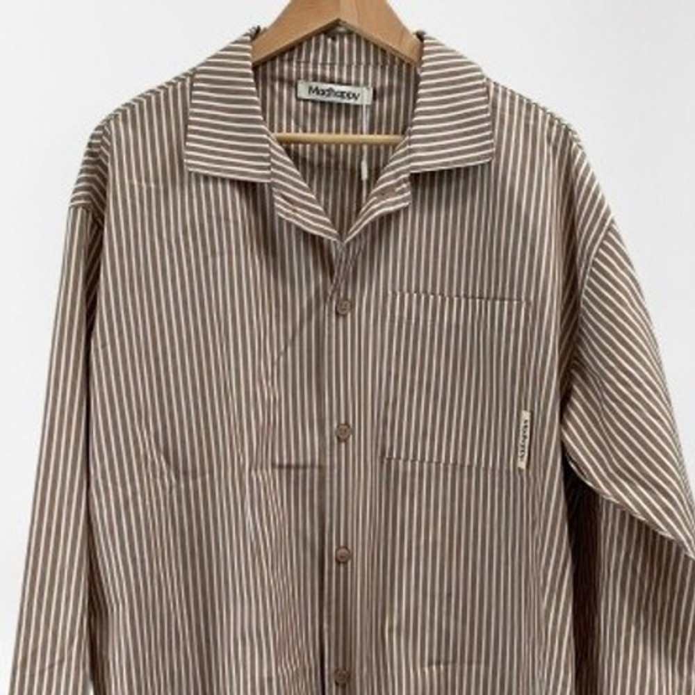 NEW Madhappy Pajama Button Down in Wheat Stripe Medium